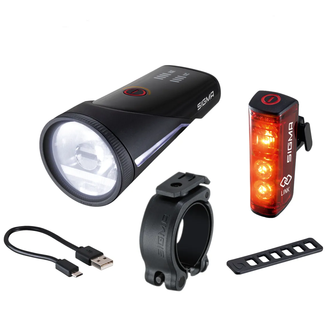AURA 100 LINK LED Front Light/BLAZE LINK Rear Light USB Battery-powered Lighting Set with Screw Mount