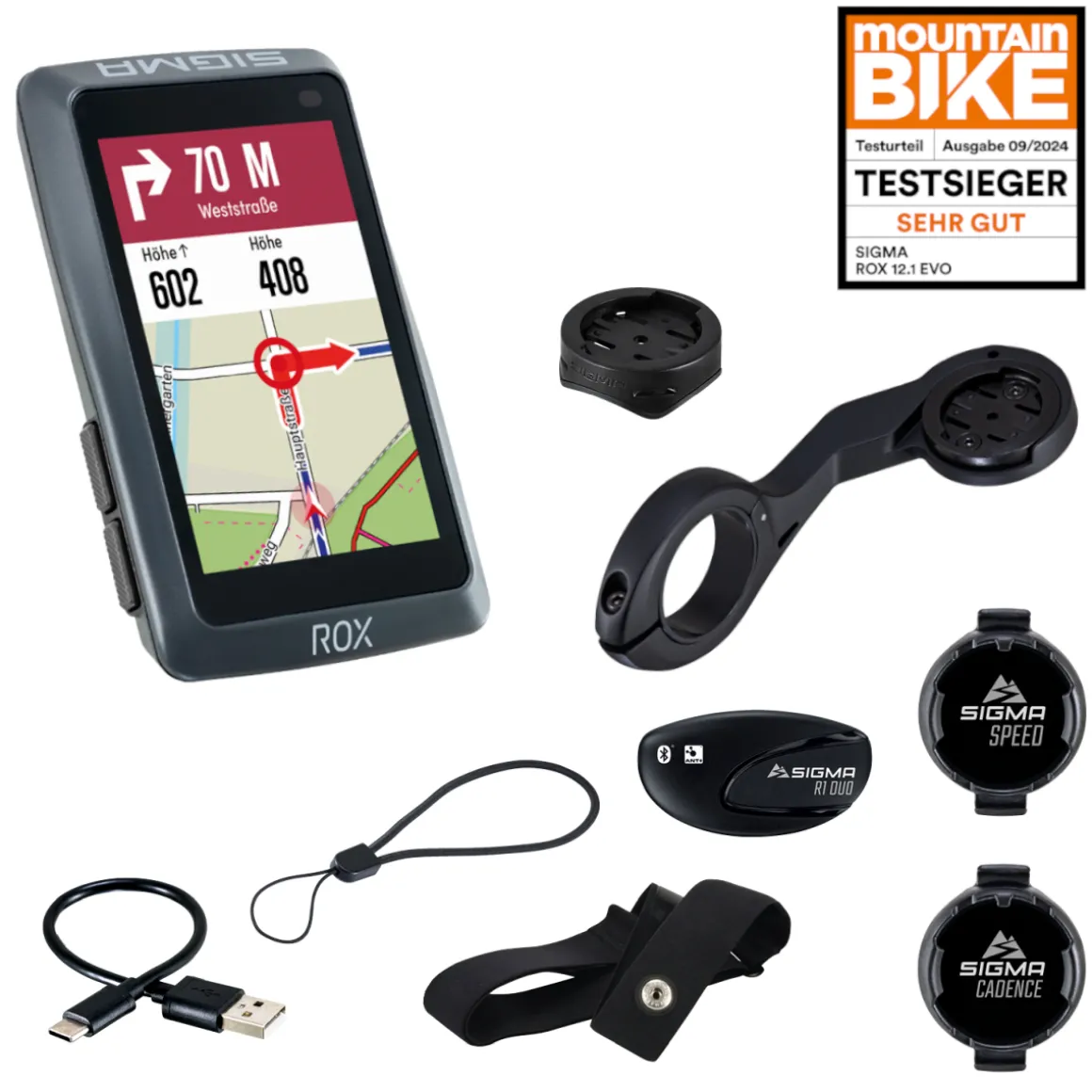 ROX 12.1 EVO Set GPS Bike Computer + Sensor Speed, Cadence, HR